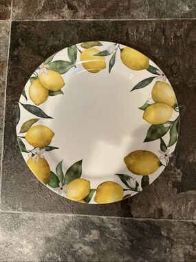 Bico Lemon 🍋Dreams ceramic dinner 4 plate features cheerful watercolor border